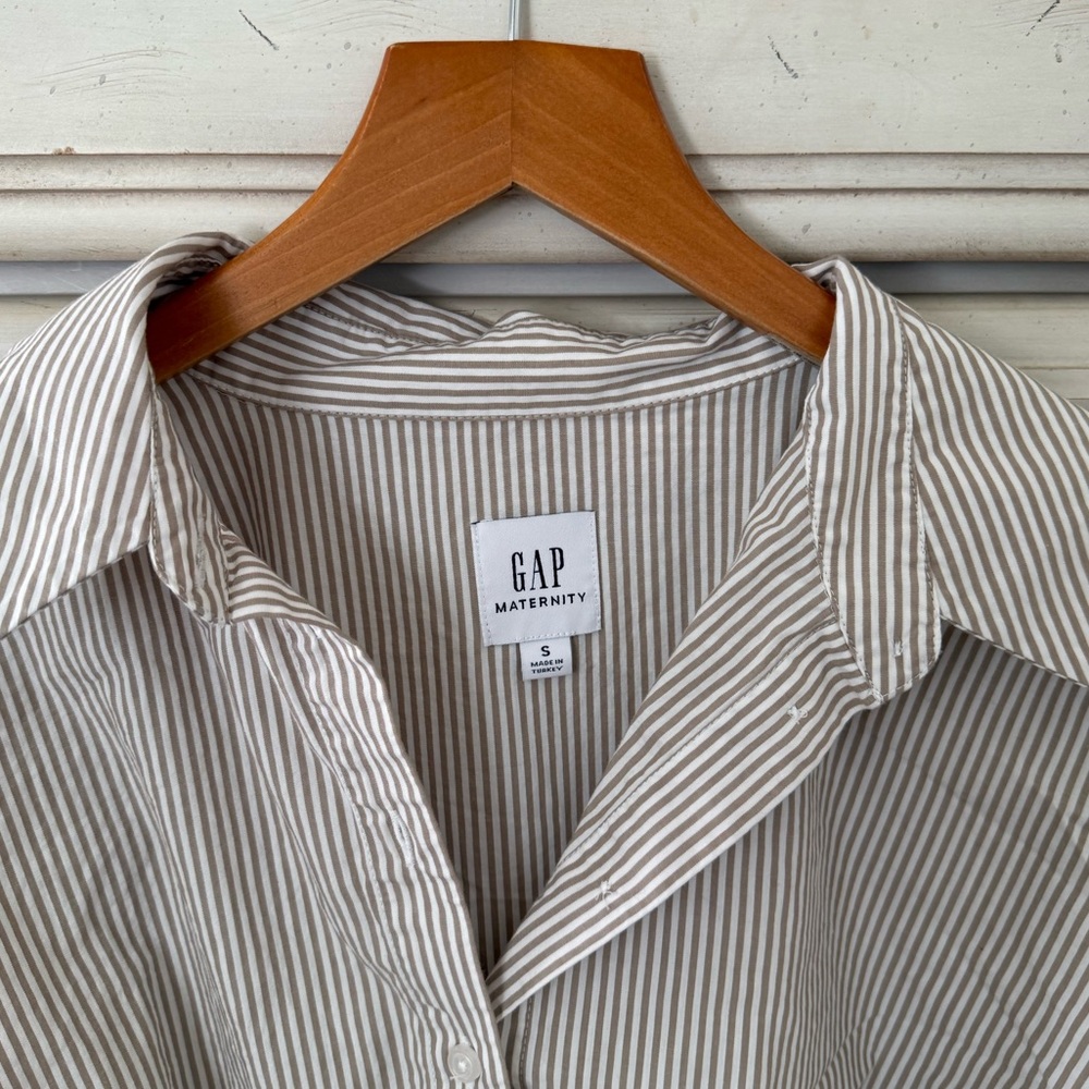 Gap Maternity Boho Beige Striped Popover Shirt - Picture 4 of 5